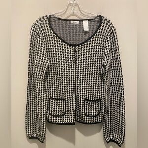 Liz Claiborne Liz & Co. Houndstooth Sweater Cardigan Black White Women's Size M